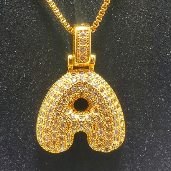 Pendant Bubble Letter Initial "A" Necklace w/Box Chain - Picture 5 of 11